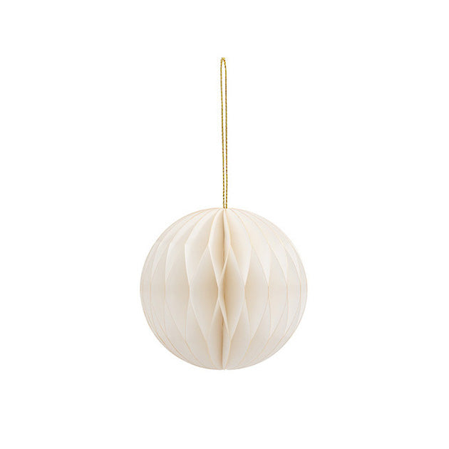 Round hanging paper deco off-white with gold glitter edging 8cm
