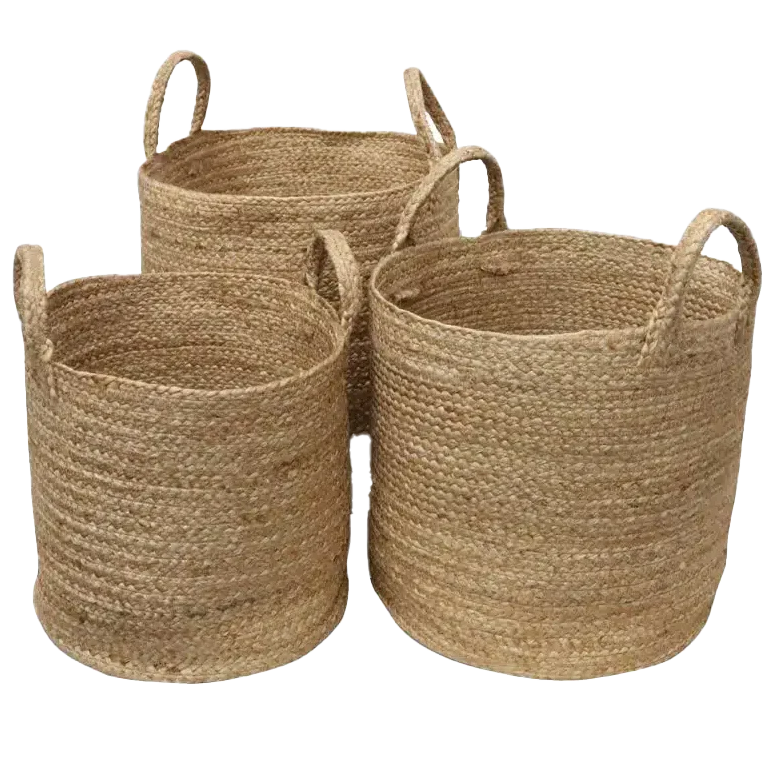 Round jute basket with handles