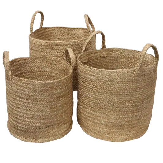 Round jute basket with handles