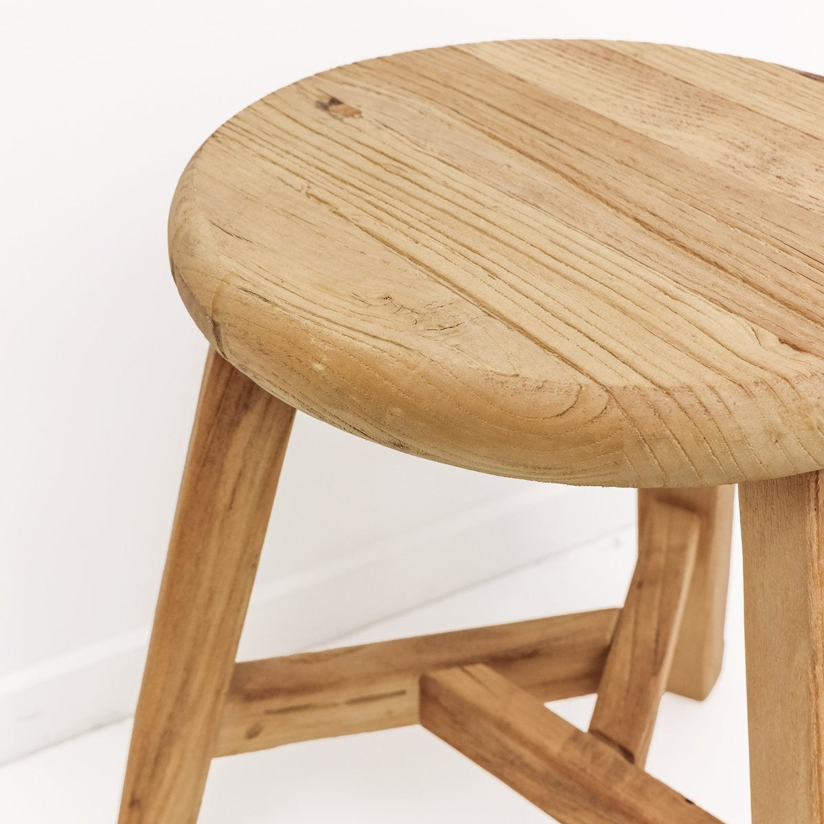 Round reclaimed elm wood stool