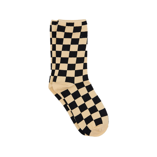 Check cotton socks black & cream