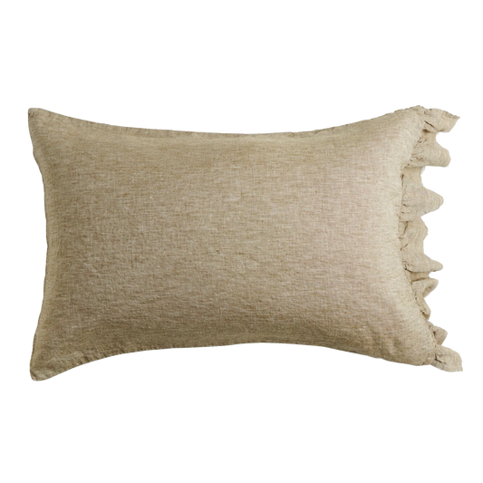 SOW marl linen pillowcase set with ruffle moss