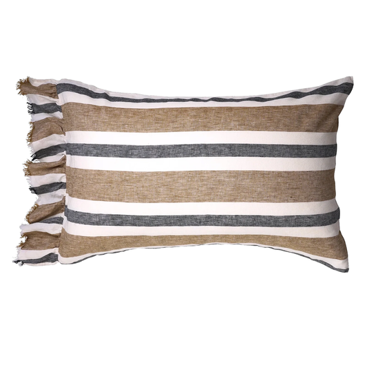 SOW taupe stripe linen pillowcase set with ruffle