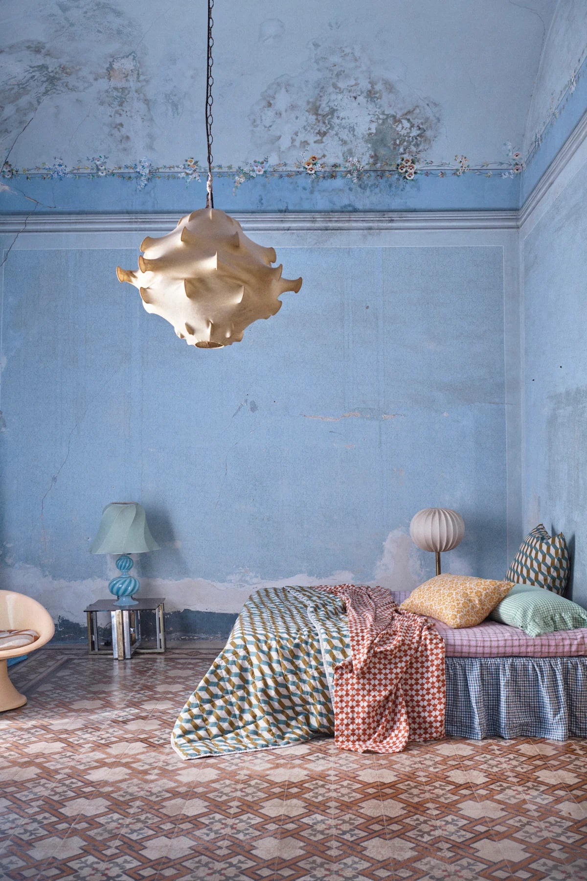 SOW Fresco gingham pillowcase set with ruffle mint