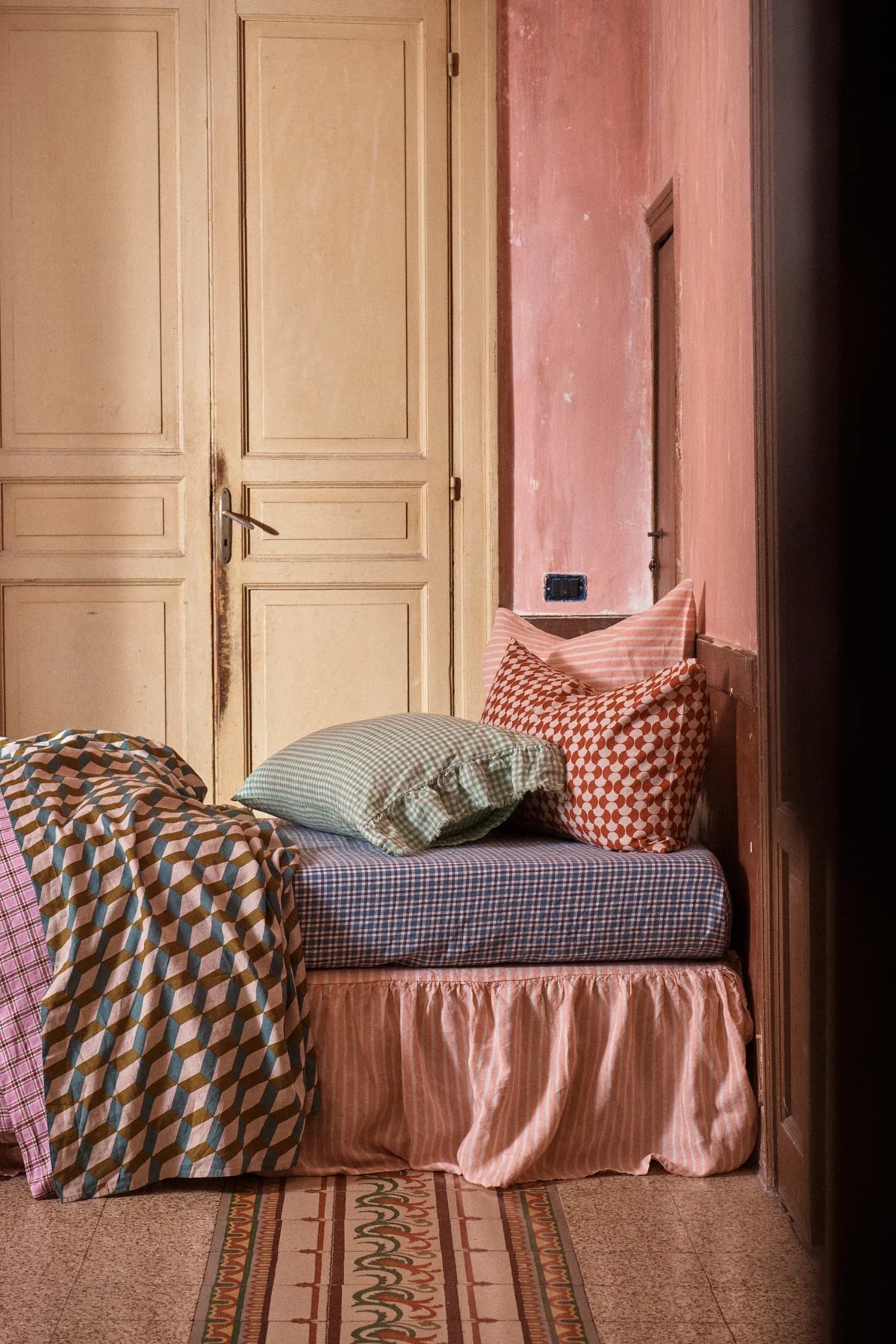 SOW Fresco gingham pillowcase set with ruffle mint