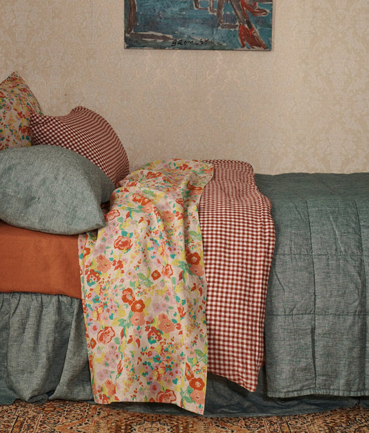 SOW Paloma floral linen flat sheet