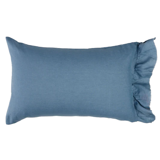 SOW linen pillowcase set with ruffle blue jean
