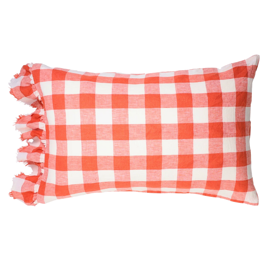 SOW cherry gingham pillowcase set with ruffle