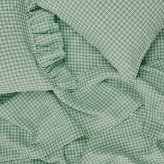 SOW fresco gingham mint linen flat sheet