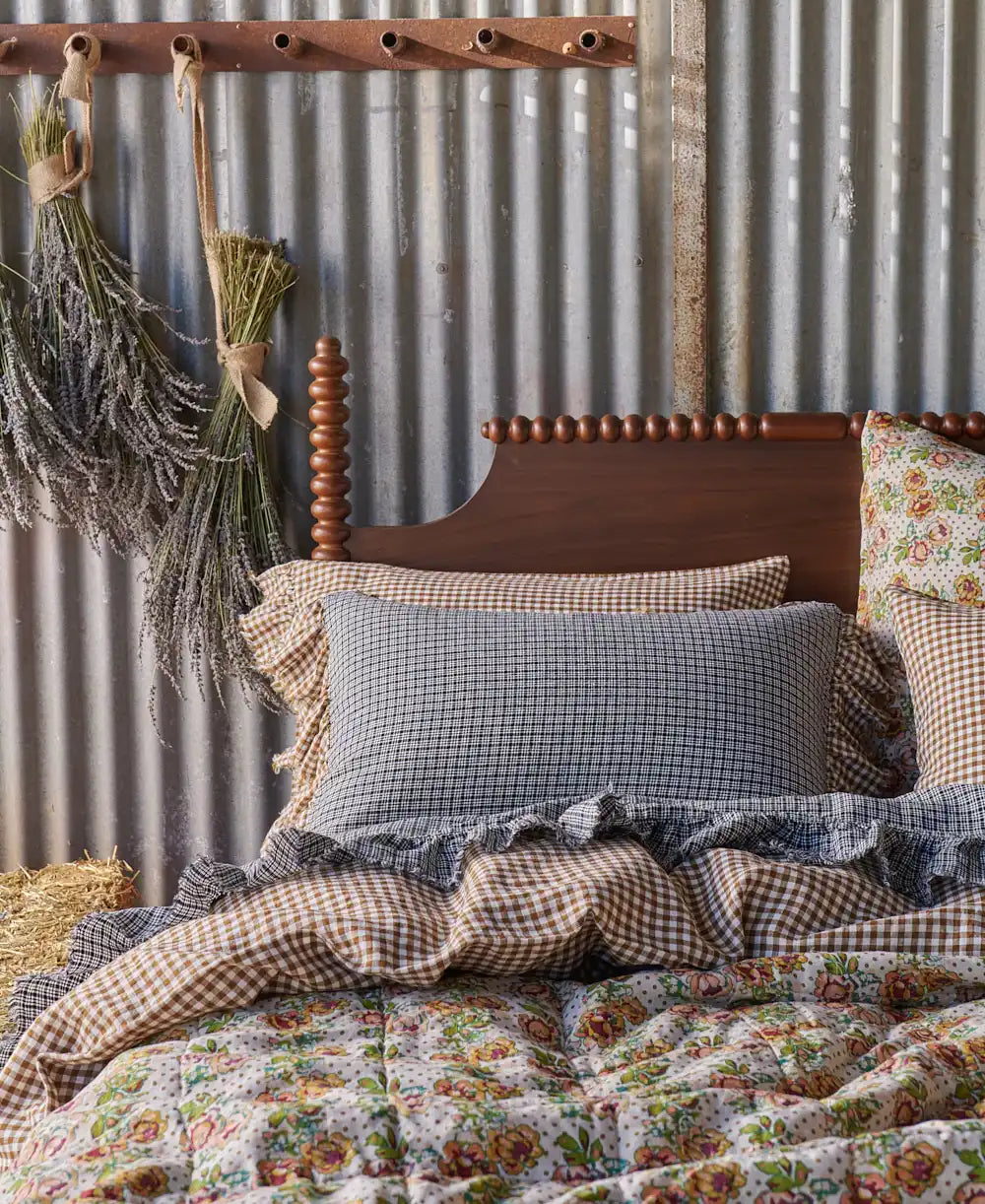 SOW gingham pillowcases with ruffle gumnut