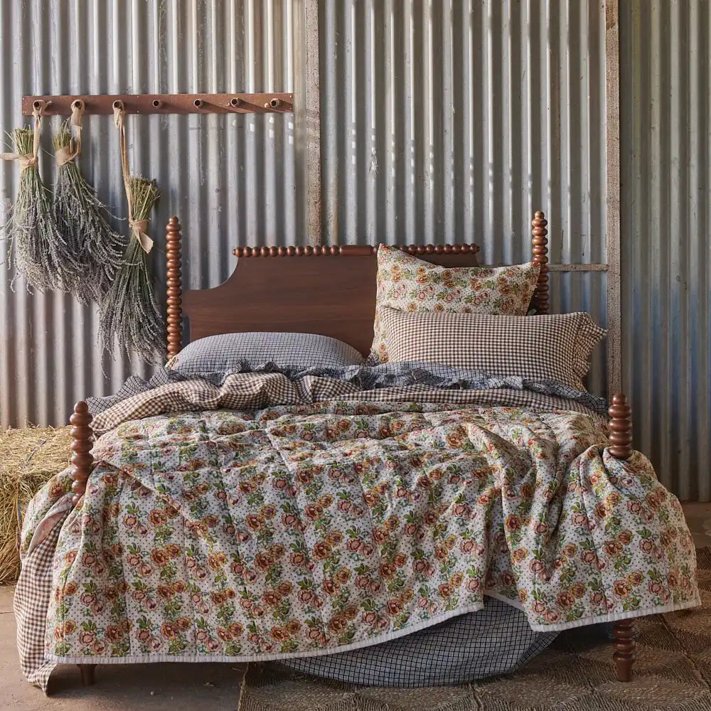 SOW gingham pillowcases with ruffle gumnut