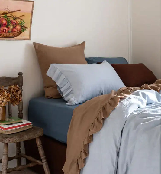 SOW linen fitted sheet blue jean