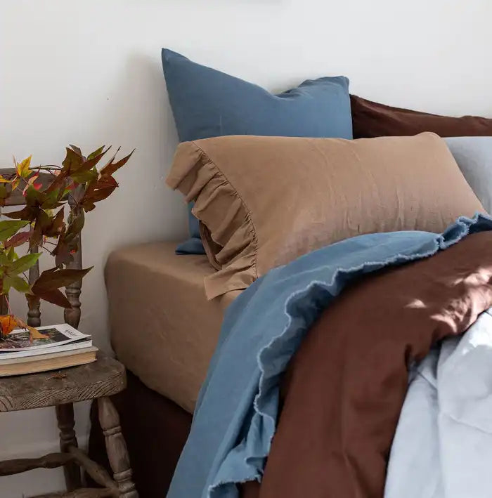 SOW linen fitted sheet latte