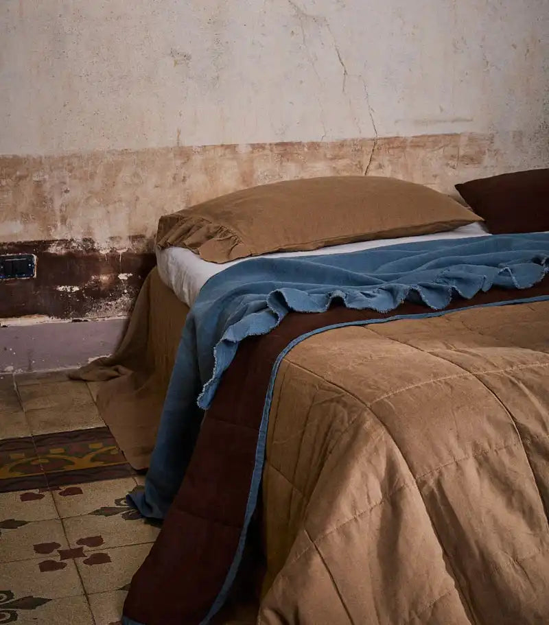 SOW linen flat sheet with ruffle blue jean