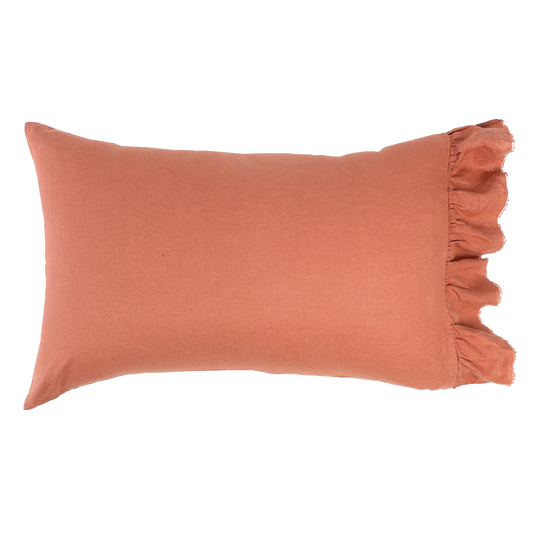 SOW linen pillowcase set with ruffle terracotta