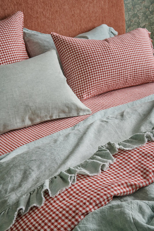 SOW mulberry gingham linen fitted sheet