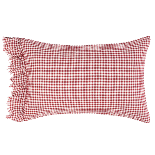SOW mulberry gingham pillowcases with ruffle