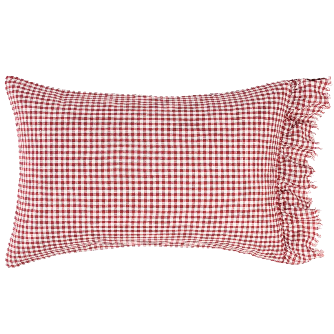 SOW gingham pillowcases with ruffle mulberry