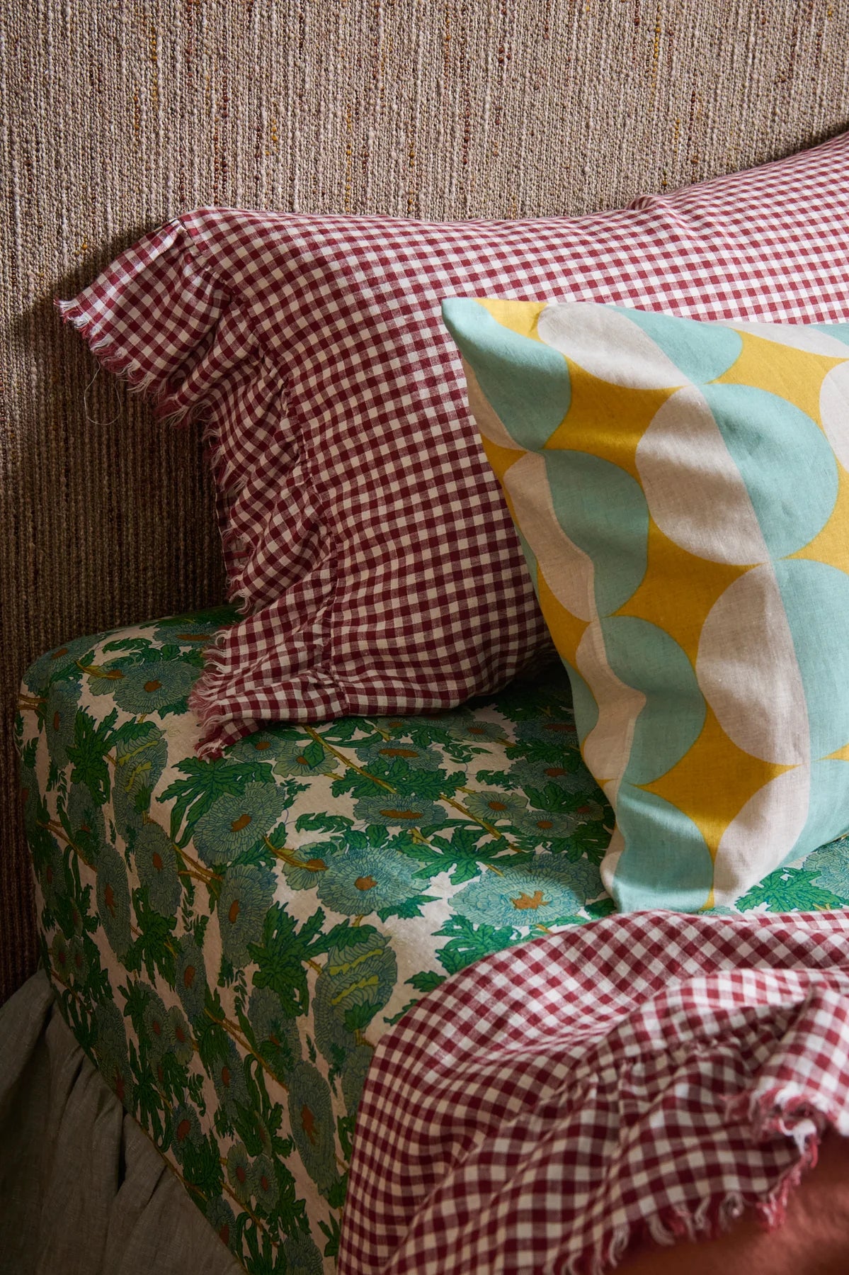 SOW mulberry gingham pillowcases with ruffle