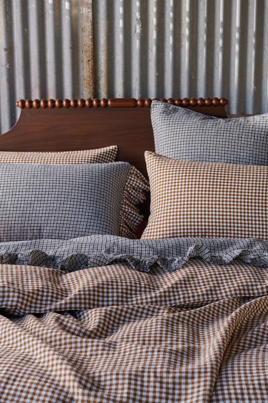 SOW pepperberry check linen pillowcases with ruffle