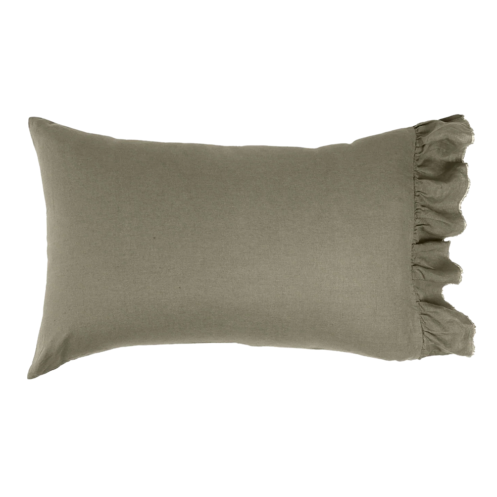 SOW linen pillowcase set with ruffle artichoke