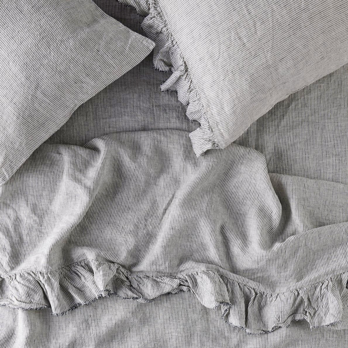 SOW pinstripe linen flat sheet with ruffle