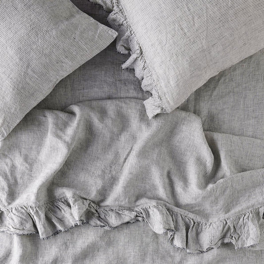 SOW pinstripe linen flat sheet with ruffle
