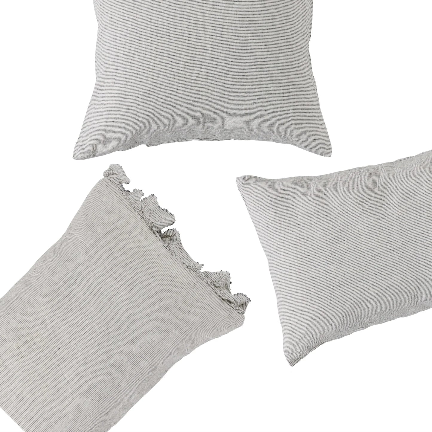 SOW pinstripe linen pillowcase set with ruffle