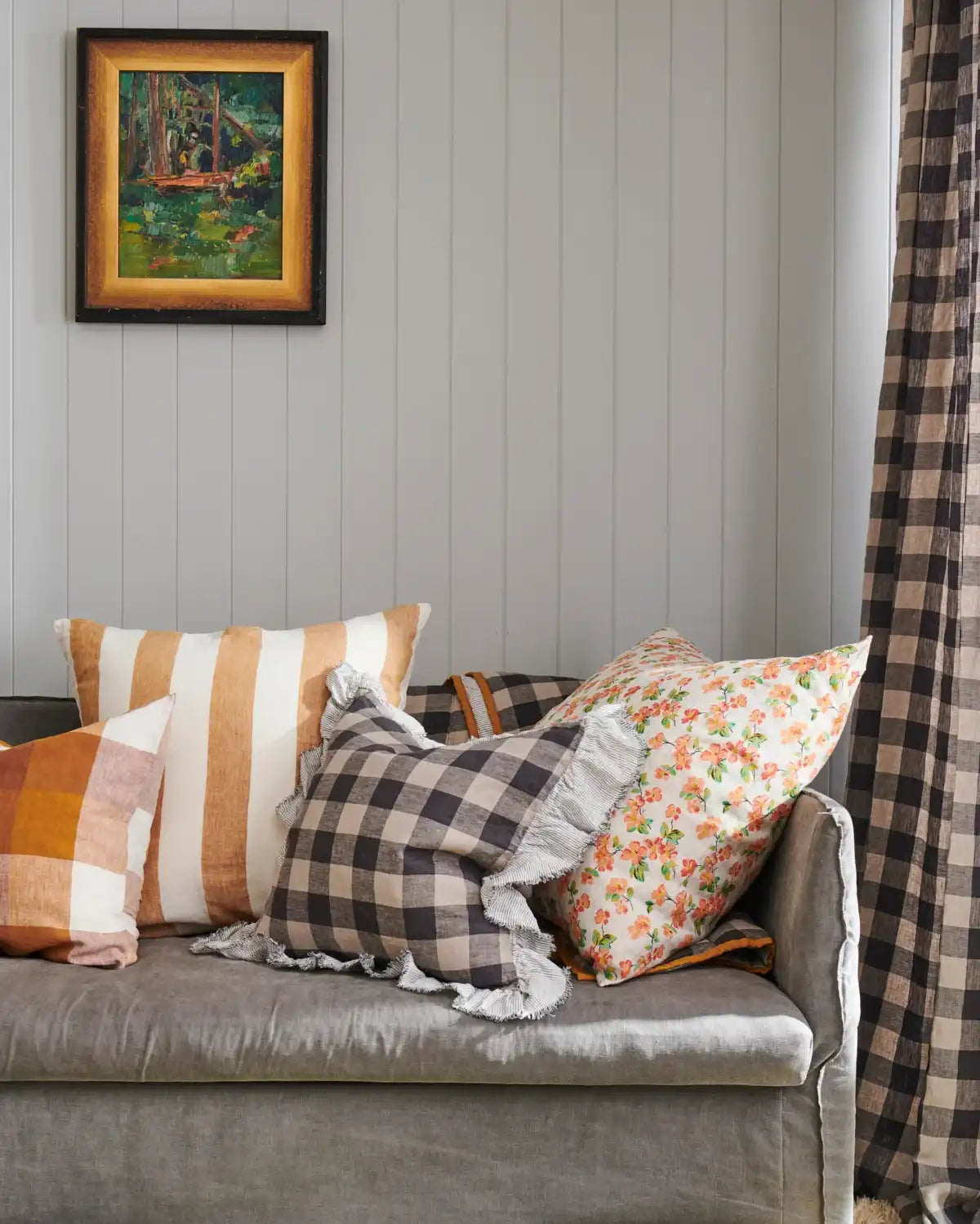 SOW tumeric stripe linen cushion cover 50cm