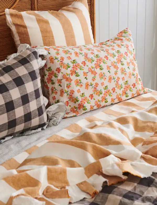 SOW turmeric stripe linen flat sheet with ruffle