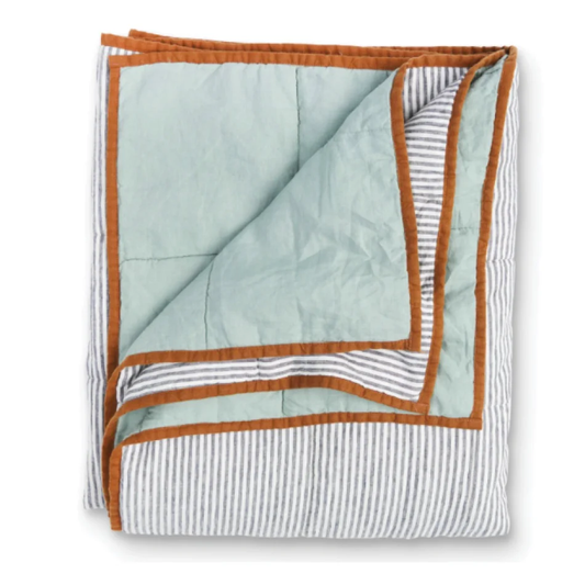 SOW wasabi & charcoal stripe double sided linen quilt