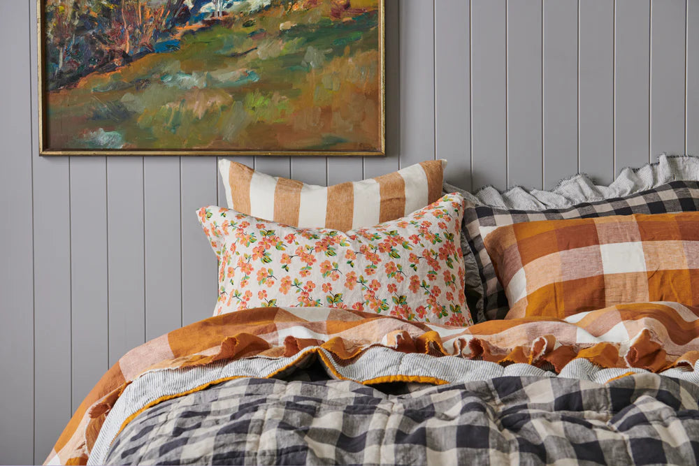 SOW biscuit check linen pillowcase set