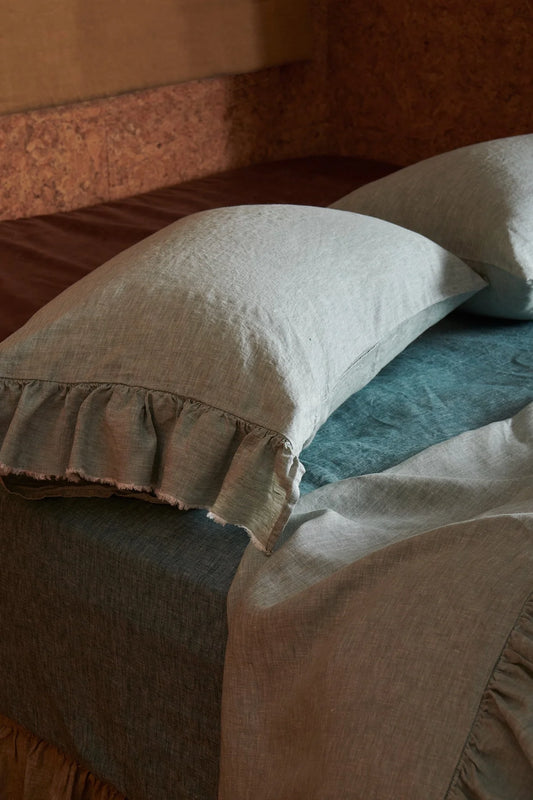 SOW fog marl linen pillowcase set with ruffle
