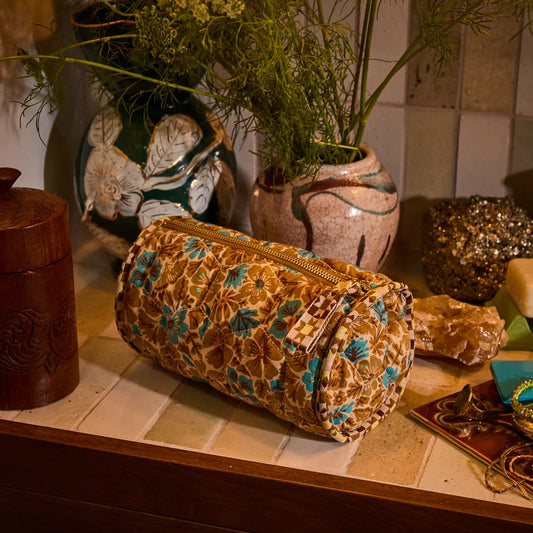 Sage & Clare organic cotton magnolia makeup bag turquoise