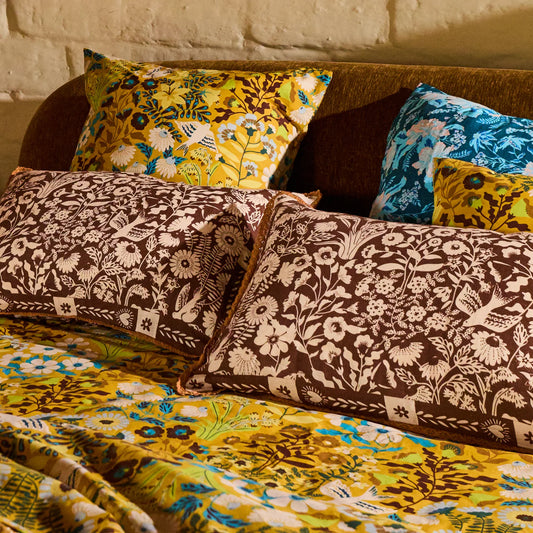 Sage x Clare Indiana linen pillowcase set with toffee crochet edging