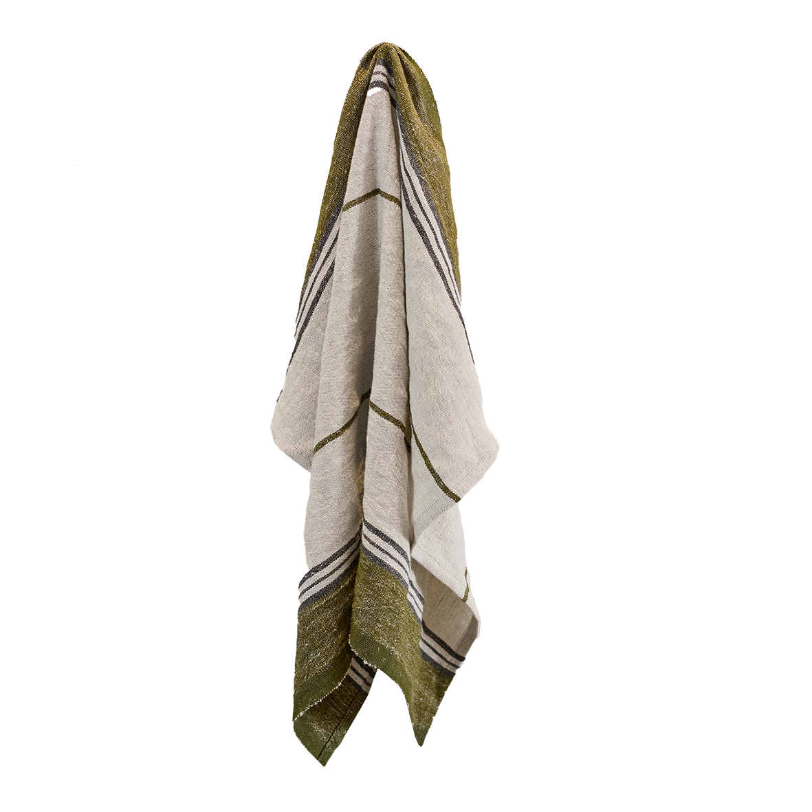 Natural heavy linen teatowel with green selvedge