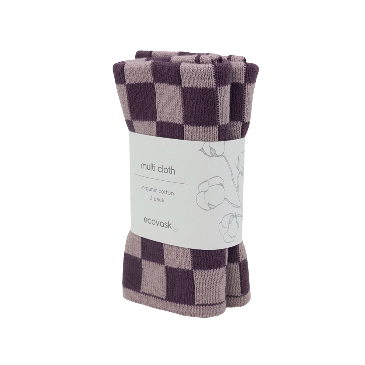 Set of two cotton knitted cloths orchid grape check