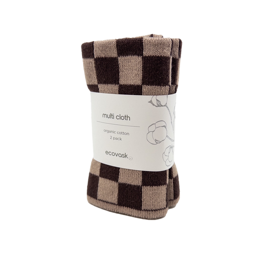 Set of two cotton knitted cloths chocolate check