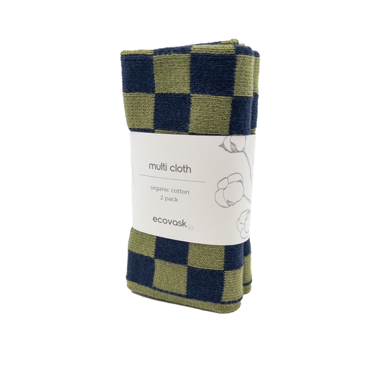 Set of two cotton knitted cloths navy pistachio check