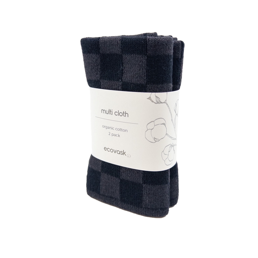 Set of two cotton knitted cloths poppy seed check
