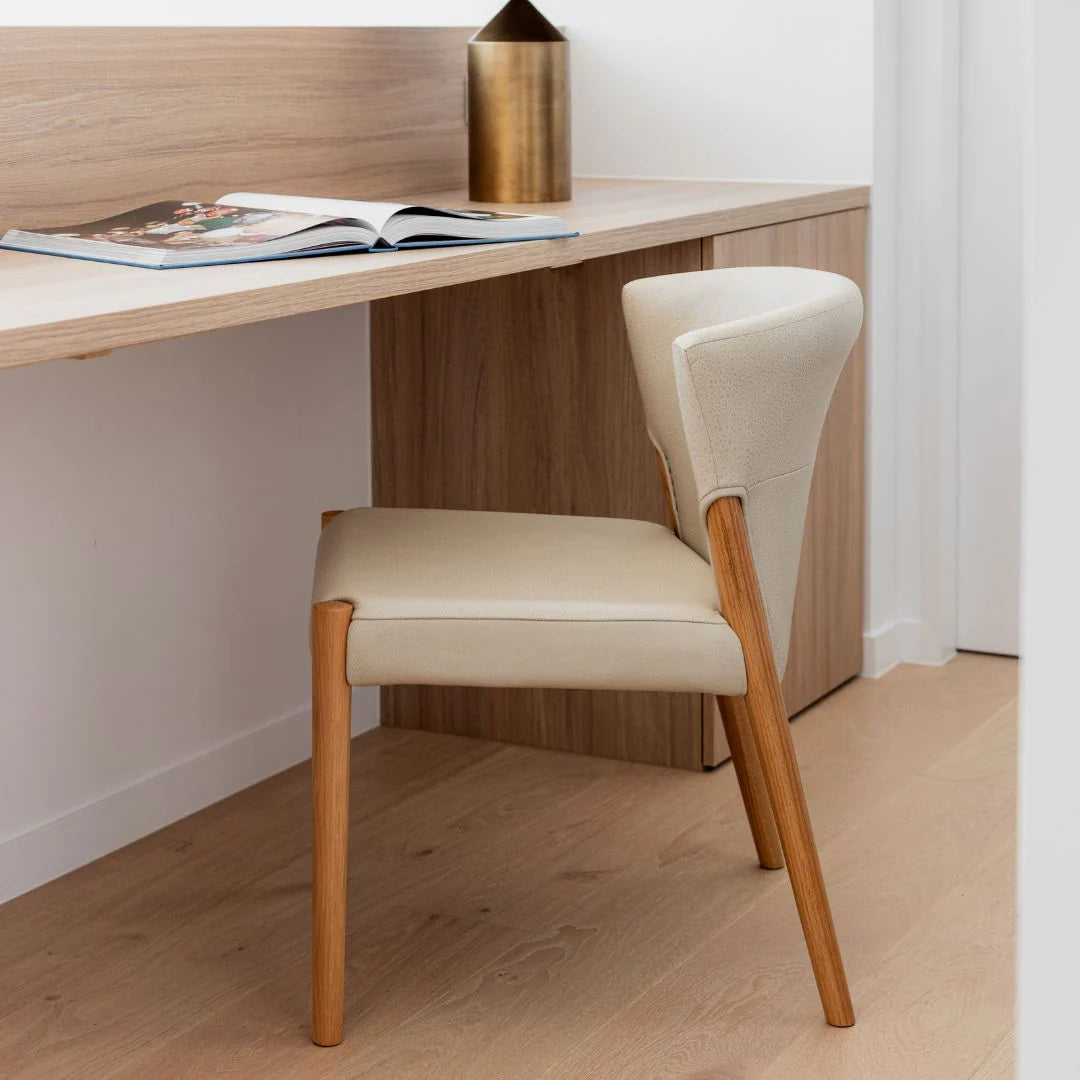 Ronda oak & leather dining chair limestone