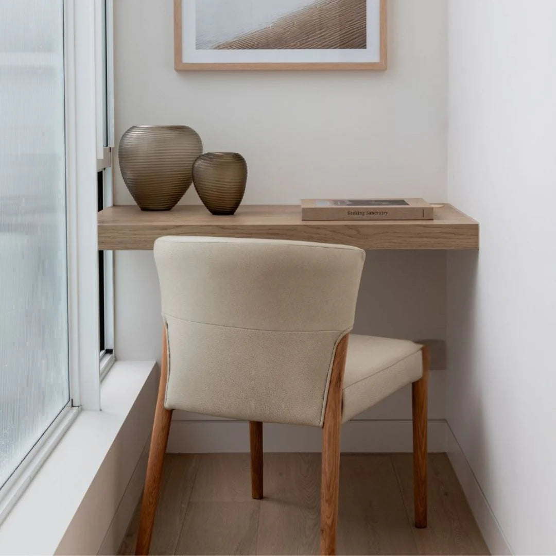 Ronda oak & leather dining chair limestone