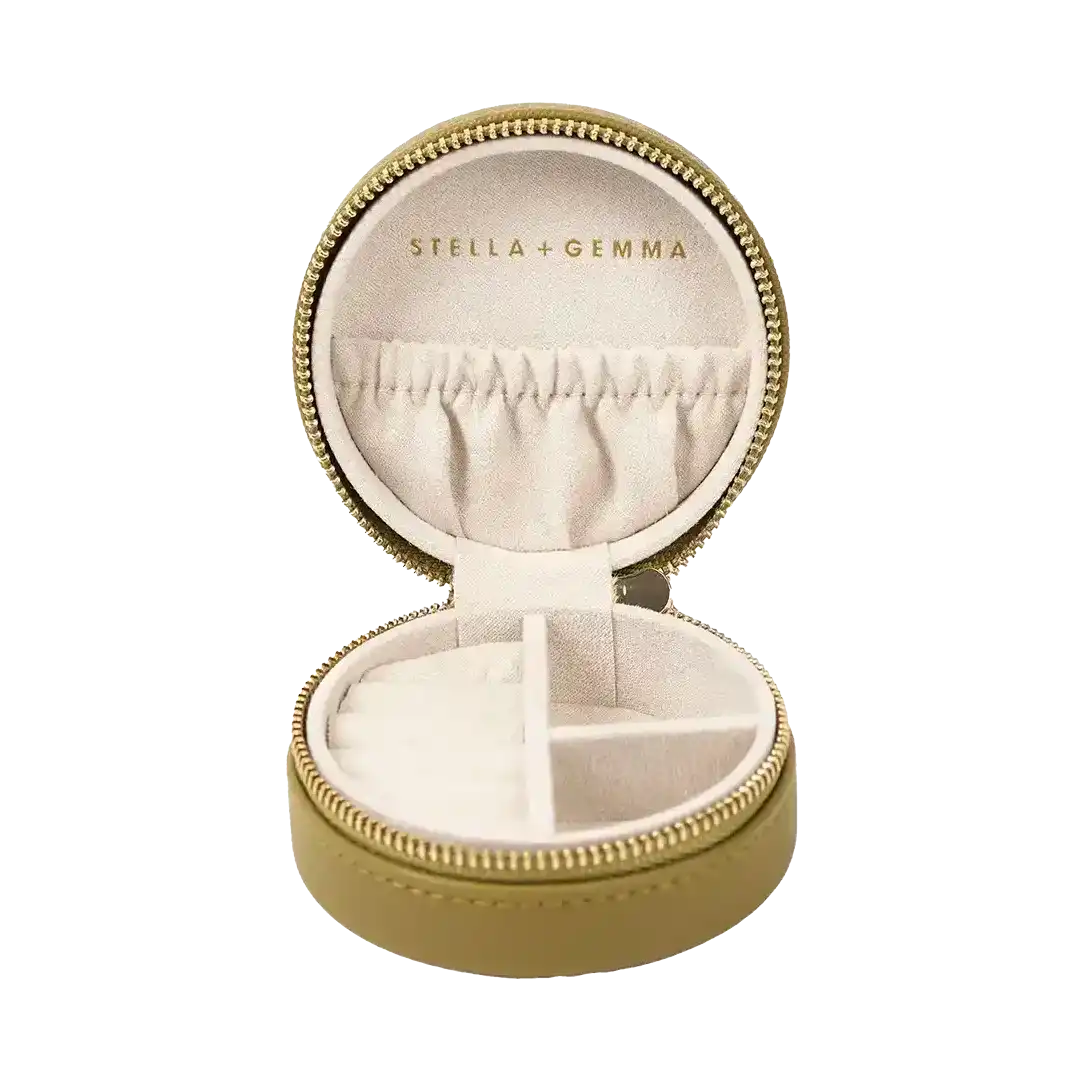 Small round jewellery box 10cm khaki