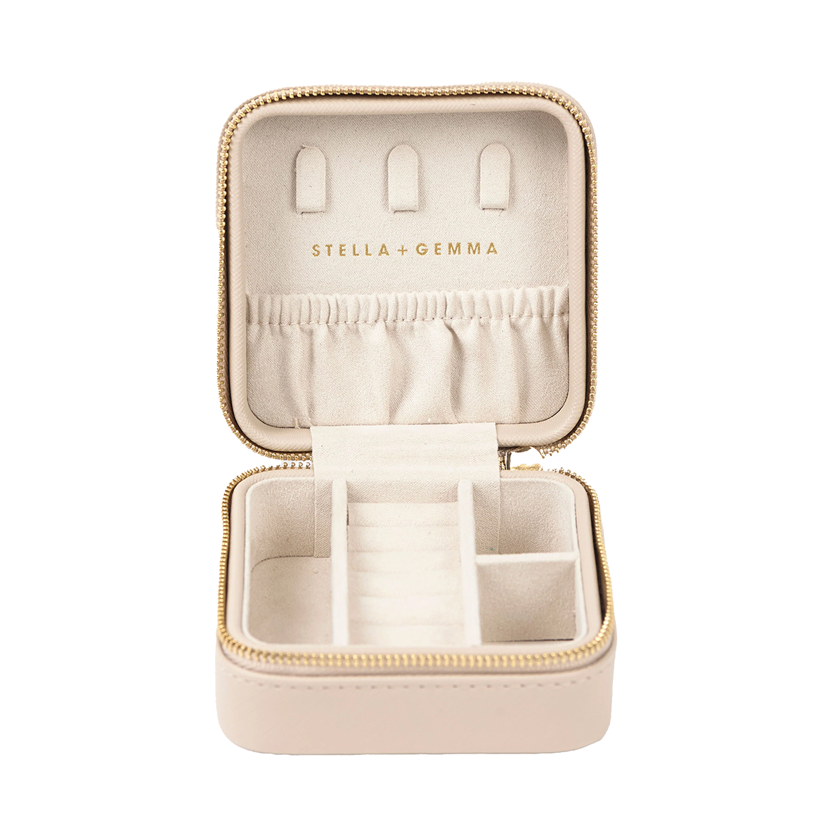 Small square quilted jewellery box 10cm putty