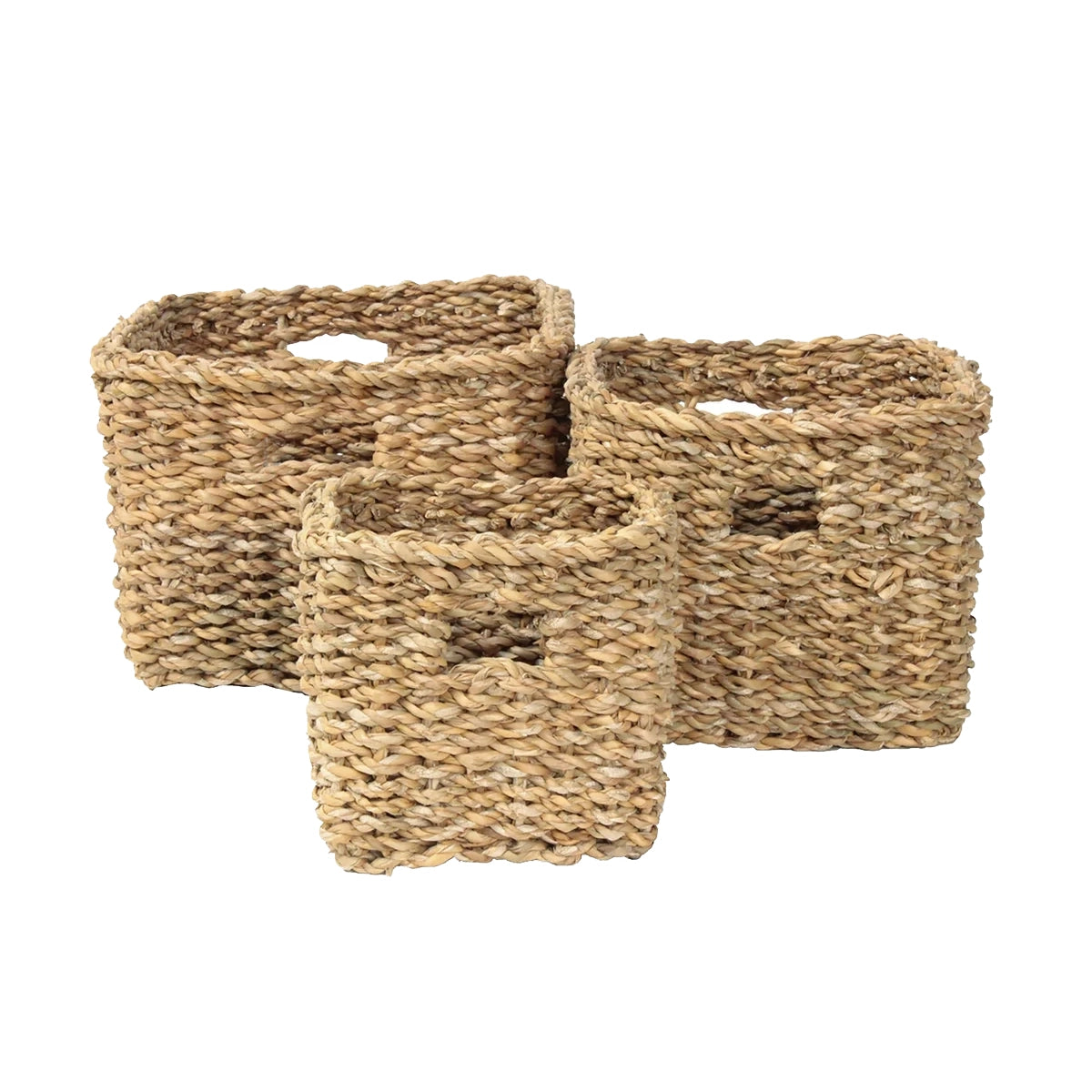 Small square seagrass basket with cut-out handle