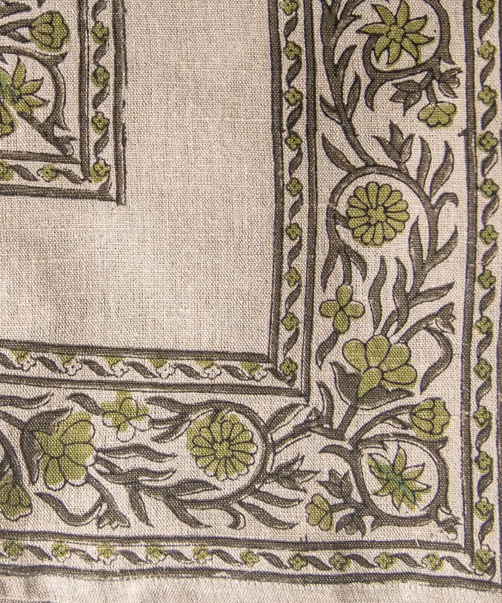Solene block print heavy linen tablecloth 250cm long