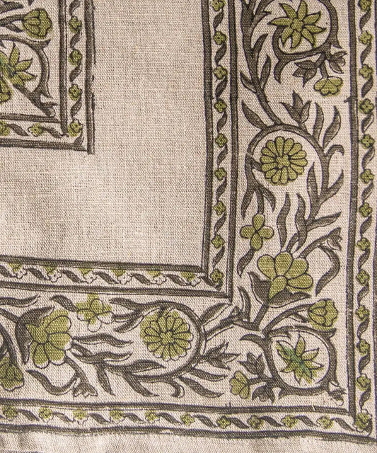 Solene block print heavy linen tablecloth 250cm long