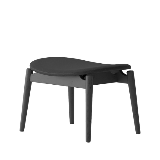 Solid oak footstool black with  black leather cushion