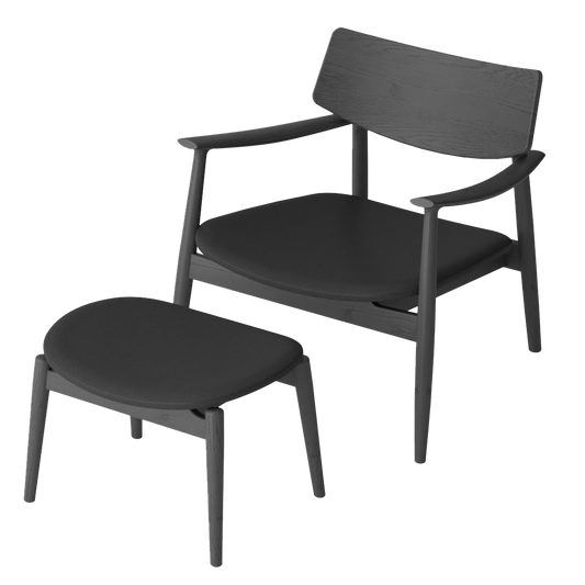 Solid oak footstool black with  black leather cushion