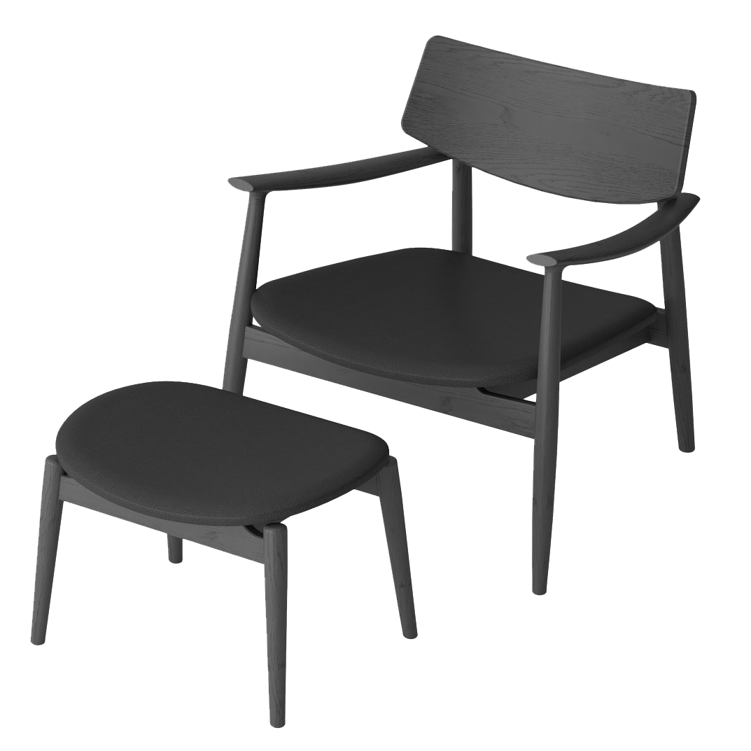 Solid oak lounge chair black with black leather seat